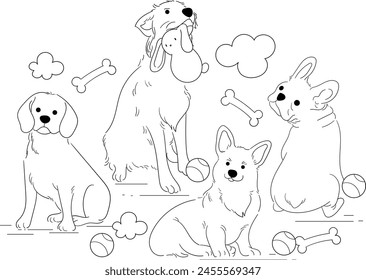 outline black and white dog drawing coloring page for children