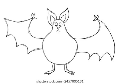 Outline black and white drawing illustration image of a bat.