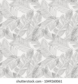 Outline black and white graphic tropical branches palm leaves seamless pattern background seamless pattern