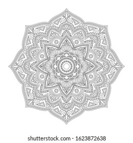 Outline black and white mandala. Vector anti-stress therapy round pattern for coloring book. Black mandala on white background. Floral ornament for relax, coloring book, tattoo