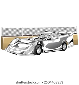 Outline black and white  and painted racing car. Isolated in black background, for t-shirt design, print. and for business purposes.