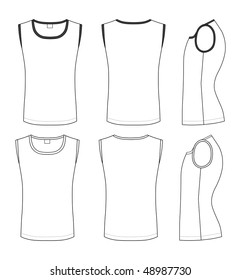 Outline black-white t-shirt vector illustration isolated on white