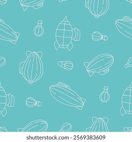 Outline Blimp Zeppelin Balloon Vector Seamless Pattern illustration for Print, Wallpaper, Decoration.