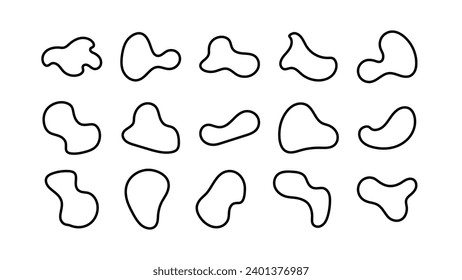 Outline blob shapes, fluid or liquid round abstract elements. Black simple blotch water forms. Vector illustration.