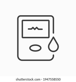 Esbozar la tira de prueba del medidor de glucosa en sangre para el icono de la diabetes.Ilustración del vector. Símbolo de web y móvil