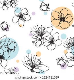outline blossom flowers spring pattern fabric seamless