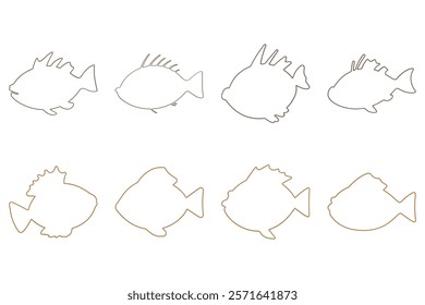 Outline Blowfish Illustration Design Set
