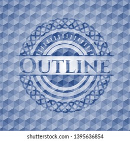 Outline blue badge with geometric pattern background. Vector Illustration. Detailed.