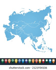 Outline blue map of Asia