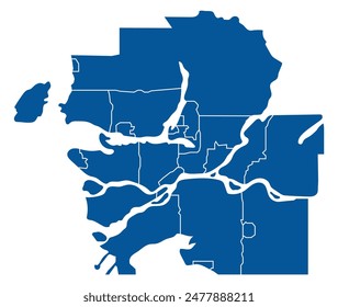 Outline blue map of Big Vancouver