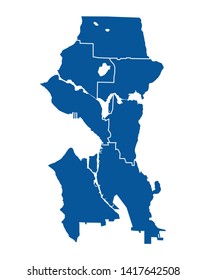 Outline blue map of Seattle