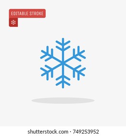Outline blue snowflake icon isolated on grey background. Christmas pictogram. Line winter symbol for website design, mobile application, ui. Editable stroke. Vector illustration, eps10.