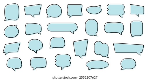 Contornar balões azuis de fala, caixas de texto e bate-papos em conversas. Símbolo de comunicação. Ilustração isolada de vetor
