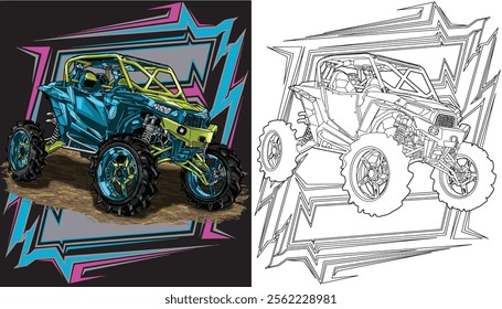 Outline blue truck, isolated on a black background, for t-shirt design, print, and for business, 
 purposes.