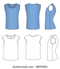 Outline blue t-shirt vector illustration isolated on white
