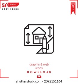 Outline blueprint Icon. blueprint icon vector isolated on white background. Graphic design, material-design, Best sellers icons, mobile application, UI UX design, EPS 10 format vector