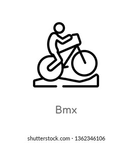 outline bmx vector icon. isolated black simple line element illustration from activities concept. editable vector stroke bmx icon on white background
