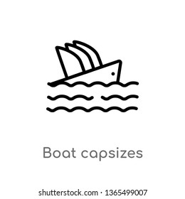 outline boat capsizes vector icon. isolated black simple line element illustration from meteorology concept. editable vector stroke boat capsizes icon on white background