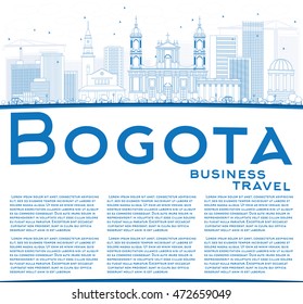 Outline Bogota Skyline with Blue Buildings and Copy Space. Vector Illustration. Business Travel and Tourism Concept with Historic Buildings. Image for Presentation Banner Placard and Web Site.