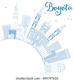 Outline Bogota Skyline with Blue Buildings and Copy Space. Vector Illustration. Business Travel and Tourism Concept with Historic Buildings. Image for Presentation Banner Placard and Web Site.