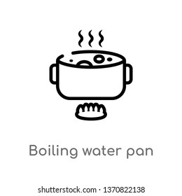 outline boiling water pan vector icon. isolated black simple line element illustration from bistro and restaurant concept. editable vector stroke boiling water pan icon on white background