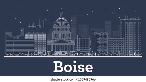 Outline Boise Idaho City Skyline with White Buildings. Vector Illustration. Business Travel and Concept with Modern Architecture. Boise Cityscape with Landmarks.