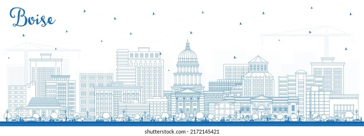 Outline Boise Idaho City Skyline With Blue Buildings. Vector Illustration. Boise USA Cityscape With Landmarks. Business Travel And Tourism Concept With Modern Architecture.