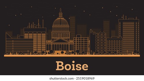 Outline Boise Idaho City Skyline com edifícios laranja. Ilustração de vetor. Viagens de negócios e conceito com arquitetura moderna. Boise Cityscape com pontos de referência.