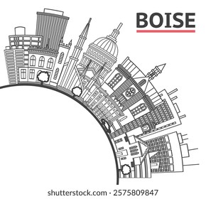 Outline Boise Idaho City Skyline with Modern Buildings and copy space Isolated on White. Vector Illustration. Boise USA Cityscape with Landmarks. 