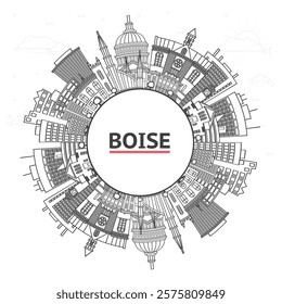 Outline Boise Idaho City Skyline with Modern Buildings and copy space Isolated on White. Vector Illustration. Boise USA Cityscape with Landmarks. 