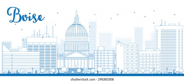 Outline Boise Skyline with Blue Building. Vector Illustration. Business travel and tourism concept with modern buildings. Image for presentation, banner, placard and web site.