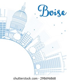 Outline Boise Skyline with Blue Building and copy space. Vector Illustration. Business travel and tourism concept with place for text. Image for presentation, banner, placard and web site.
