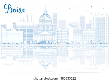 Outline Boise skyline with blue buildings and reflections. Vector illustration. Business travel and tourism concept with place for text. Image for presentation, banner, placard and web site.