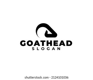 Outline Bold Goat Head Logo. Goat Head Silhouette With Horn