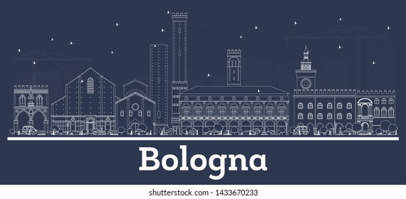 Outline Bologna Italy City Skyline with White Buildings. Vector Illustration. Business Travel and Tourism Concept with Historic Architecture. Bologna Cityscape with Landmarks. 