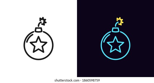 Icono de la bomba de contorno con trazo editable. Signo de bomba lineal con calificación de estrella, explosiva. Desfile de golpes, elección superior, mejor selección, compilación explosiva. Icono del vector, signo, símbolo para la interfaz de usuario y animación