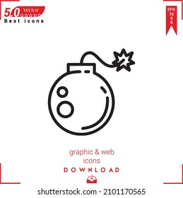 Icono de la bomba de contorno. vector de icono de bomba aislado en fondo blanco. Diseño gráfico, diseño de material, iconos de Best sellers 2022, aplicación móvil, diseño de UI UX, vector de formato EPS 10