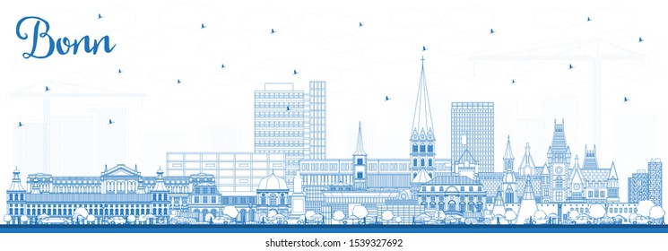 Outline Bonn Germany City Skyline with Blue Buildings. Vector Illustration. Business Travel and Concept with Historic Architecture. Bonn Cityscape with Landmarks. 