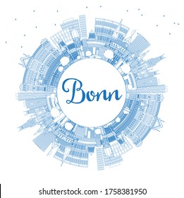 Outline Bonn Germany City Skyline with Blue Buildings and Copy Space. Vector Illustration. Business Travel and Concept with Historic Architecture. Bonn Cityscape with Landmarks.