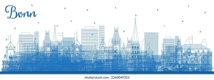 Outline Bonn Germany City Skyline with Blue Buildings. Vector Illustration. Business Travel and Concept with Historic Architecture. Bonn Cityscape with Landmarks. 