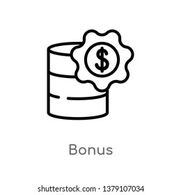 outline bonus vector icon. isolated black simple line element illustration from gaming concept. editable vector stroke bonus icon on white background