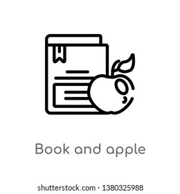 outline book and apple vector icon. isolated black simple line element illustration from education concept. editable vector stroke book and apple icon on white background