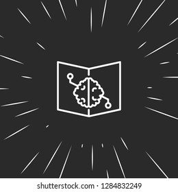 Outline book with brain icon, illustrated icon for modern web and mobile design, simple and minimal symbol of book with brain