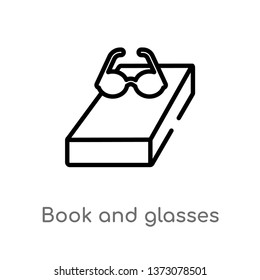 outline book and glasses vector icon. isolated black simple line element illustration from education concept. editable vector stroke book and glasses icon on white background