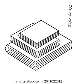 Outline of book. Hand drawn with smooth lines and simply. Design as sticker poster banner icon or any use. Minimalist style.