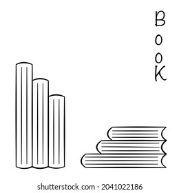 Outline of book. Hand drawn with smooth lines and simply. Design as sticker poster banner icon or any use. Minimalist style.