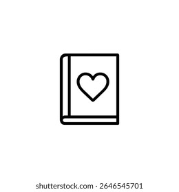 Um esboço de um livro com um símbolo de coração na capa, representando uma história favorita, amor pela leitura, ou um romance romântico.