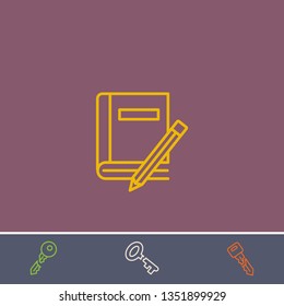 Outline book and pencil icon.Best book and pencil vector, illustrated icon for modern web and mobile design.Bonus broken key symbol