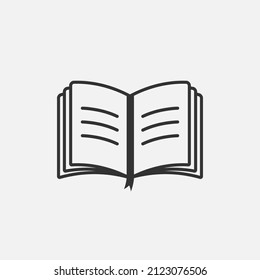 Outline book with ribbon icon isolated flat design vector illustration on white background.
