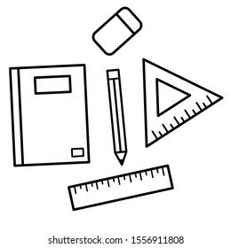 Outline Book , Ruler , Pencil , Eraser And Triangle Icon Vector